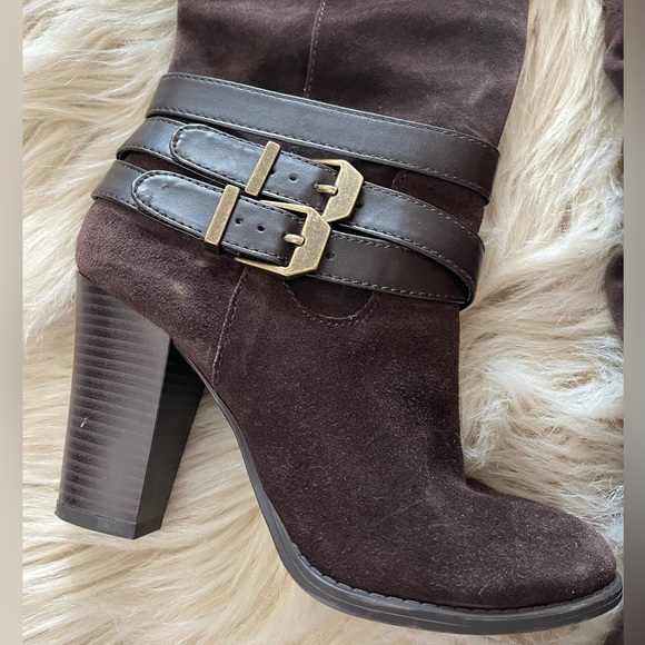 INC International Concepts Jordana Brown Suede Knee High Boots Chunky Heel Sz 5M - Picture 6 of 11